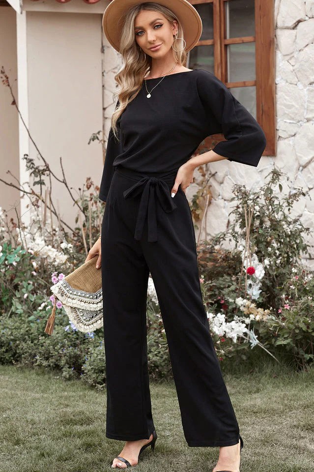 Belted Three-Quarter Sleeve Jumpsuit - Image 15