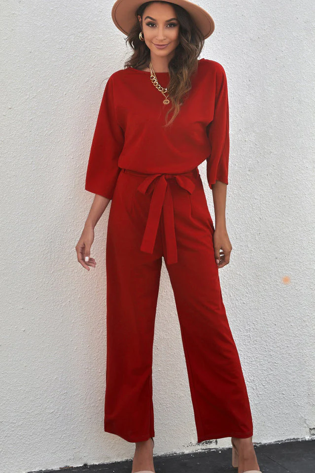 Belted Three-Quarter Sleeve Jumpsuit - Image 17