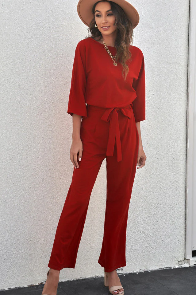 Belted Three-Quarter Sleeve Jumpsuit - Image 18