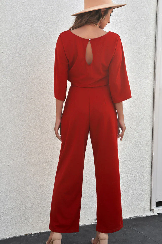Belted Three-Quarter Sleeve Jumpsuit - Image 19