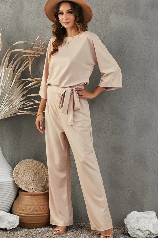 Belted Three-Quarter Sleeve Jumpsuit - Image 4
