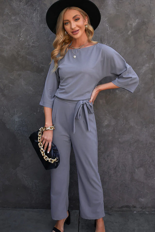 Belted Three-Quarter Sleeve Jumpsuit - Image 6