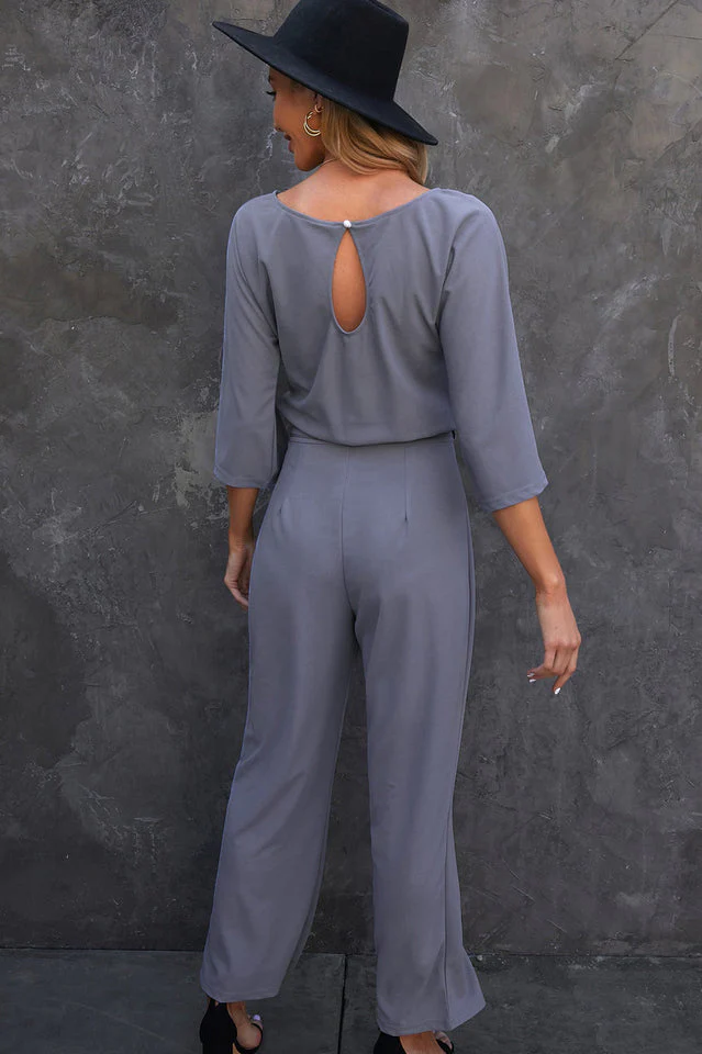 Belted Three-Quarter Sleeve Jumpsuit - Image 8