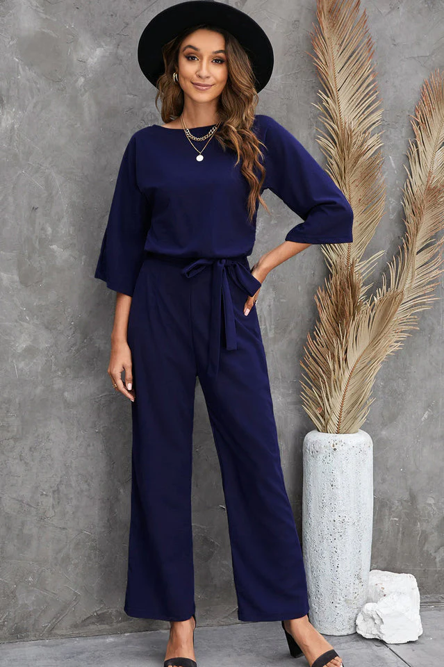 Belted Three-Quarter Sleeve Jumpsuit - Image 9