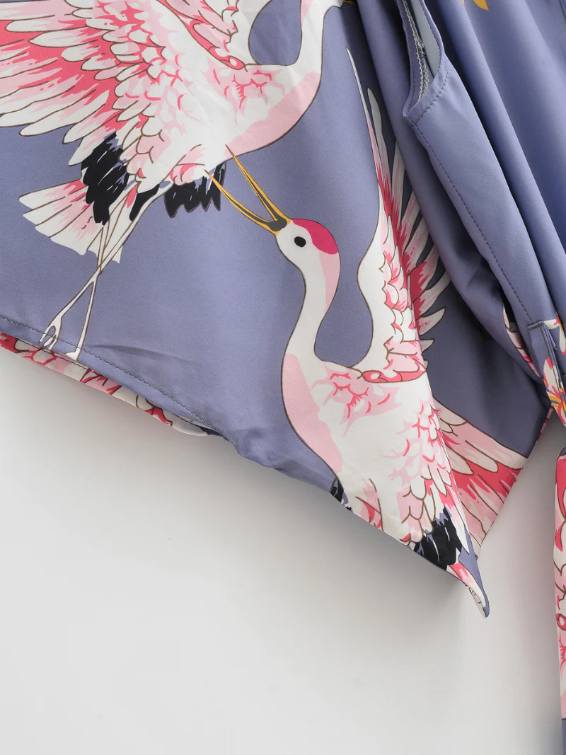 Bird Floral Long Kimono, beach cover up, long beach kimono - Image 4