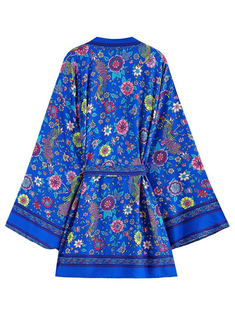 Birthday Wear Cotton Floral Blue Color Printed Kimono Gown Duster Robe - Image 2