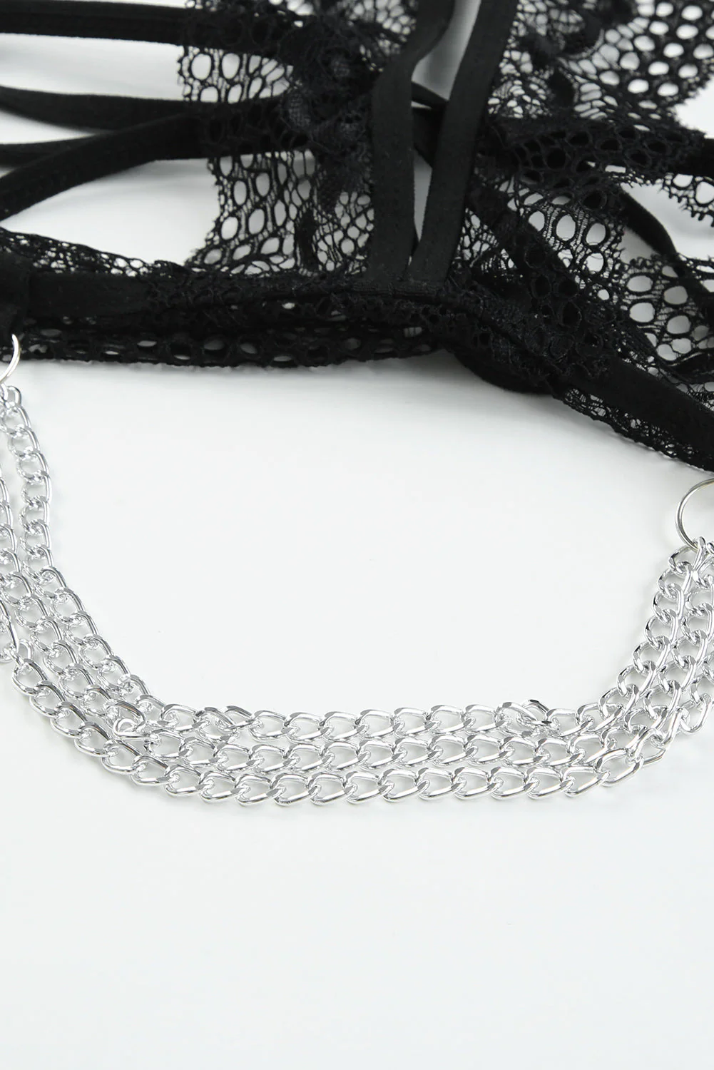 Black 2Pcs Lace Open Cut Chain Decor Lingerie Set - Image 9