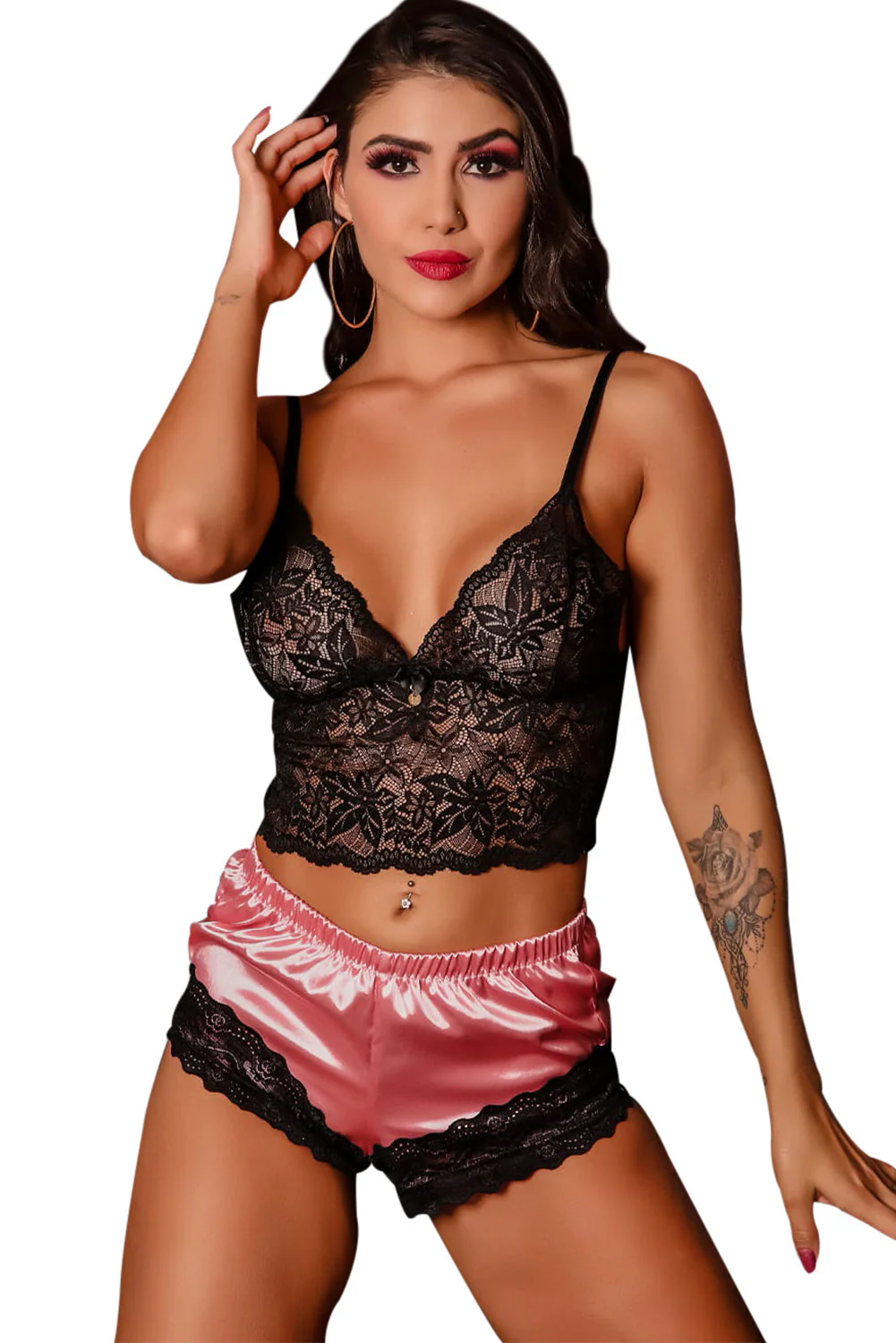 Black 2Pcs Lace Spaghetti Straps Lingerie Set - Image 16