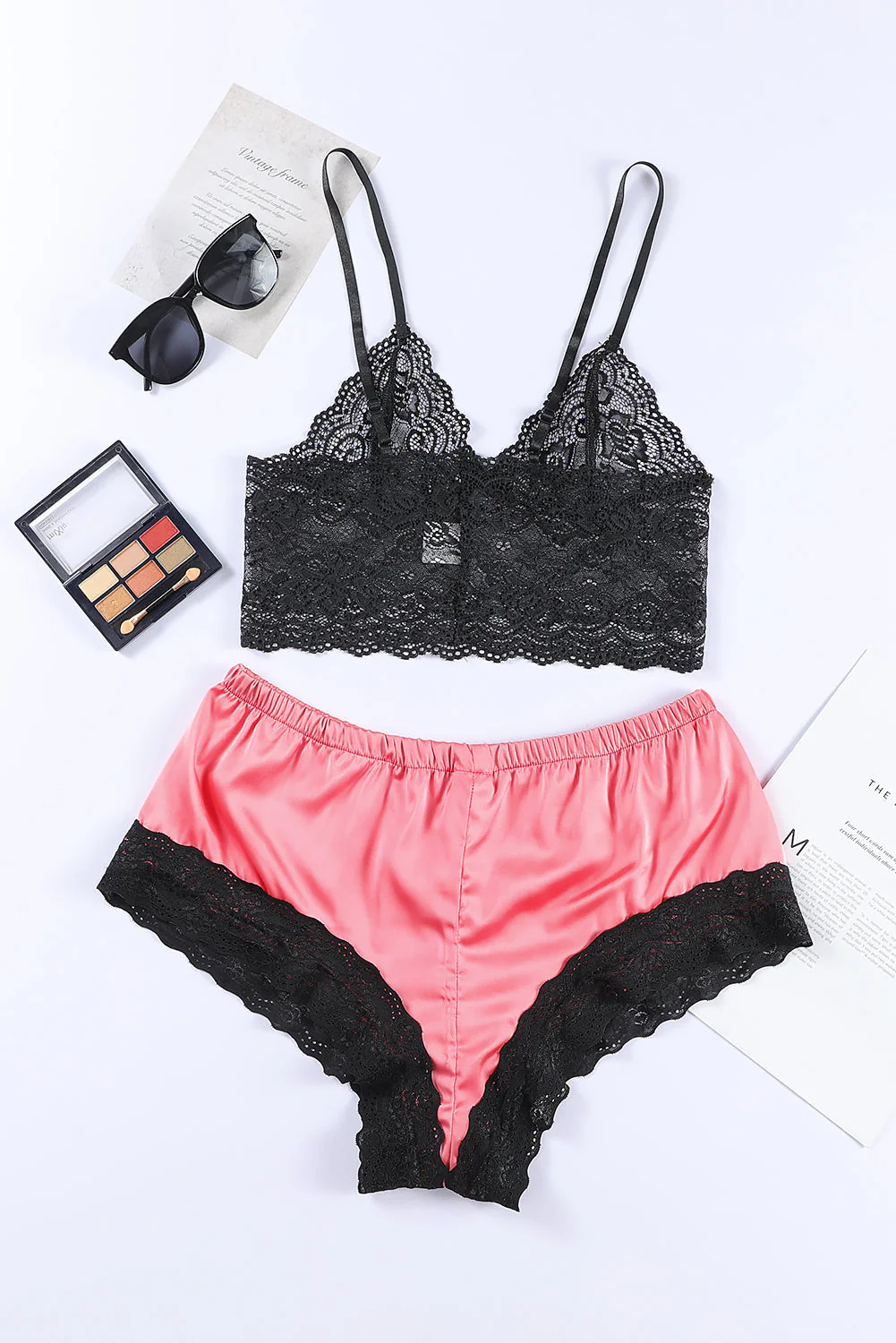 Black 2Pcs Lace Spaghetti Straps Lingerie Set - Image 8