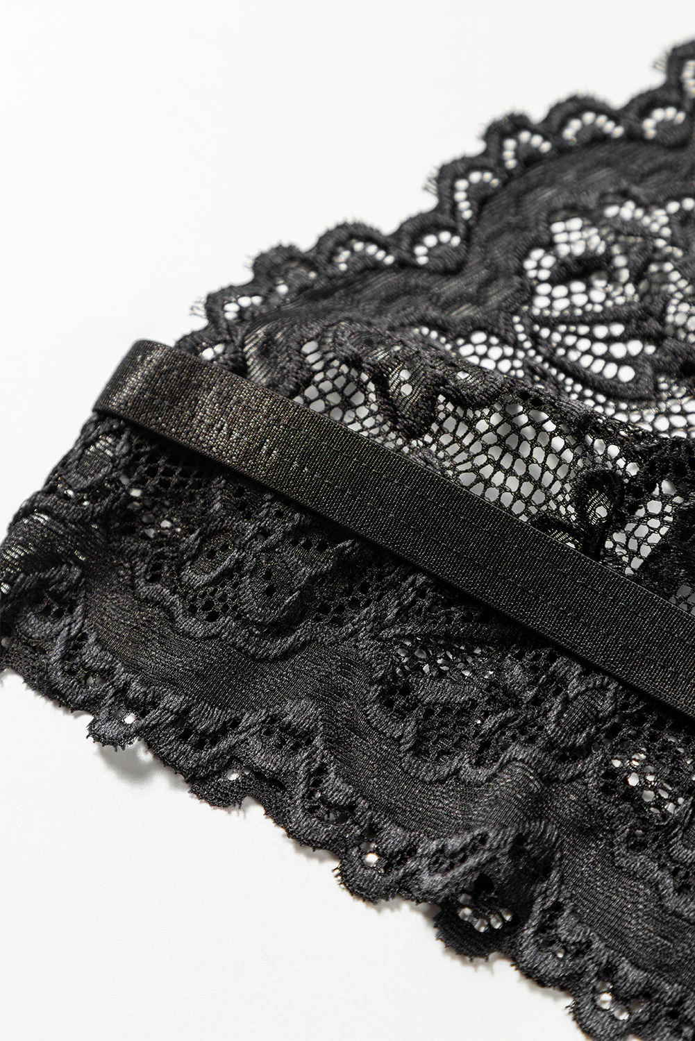 Black 3Pcs Gold Chain Decor Lace Strappy Gartered Lingerie Set - Image 10