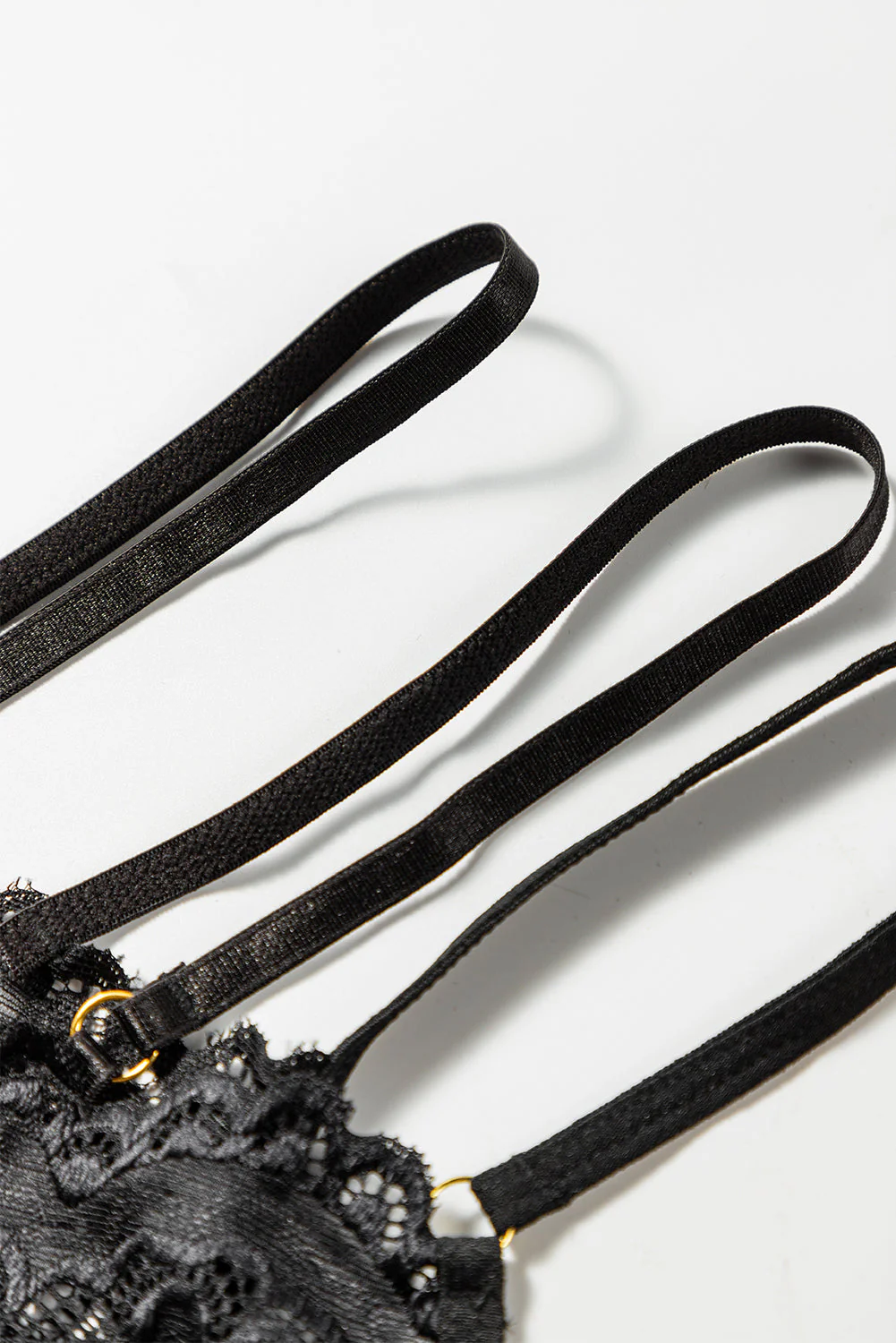 Black 3Pcs Gold Chain Decor Lace Strappy Gartered Lingerie Set - Image 11