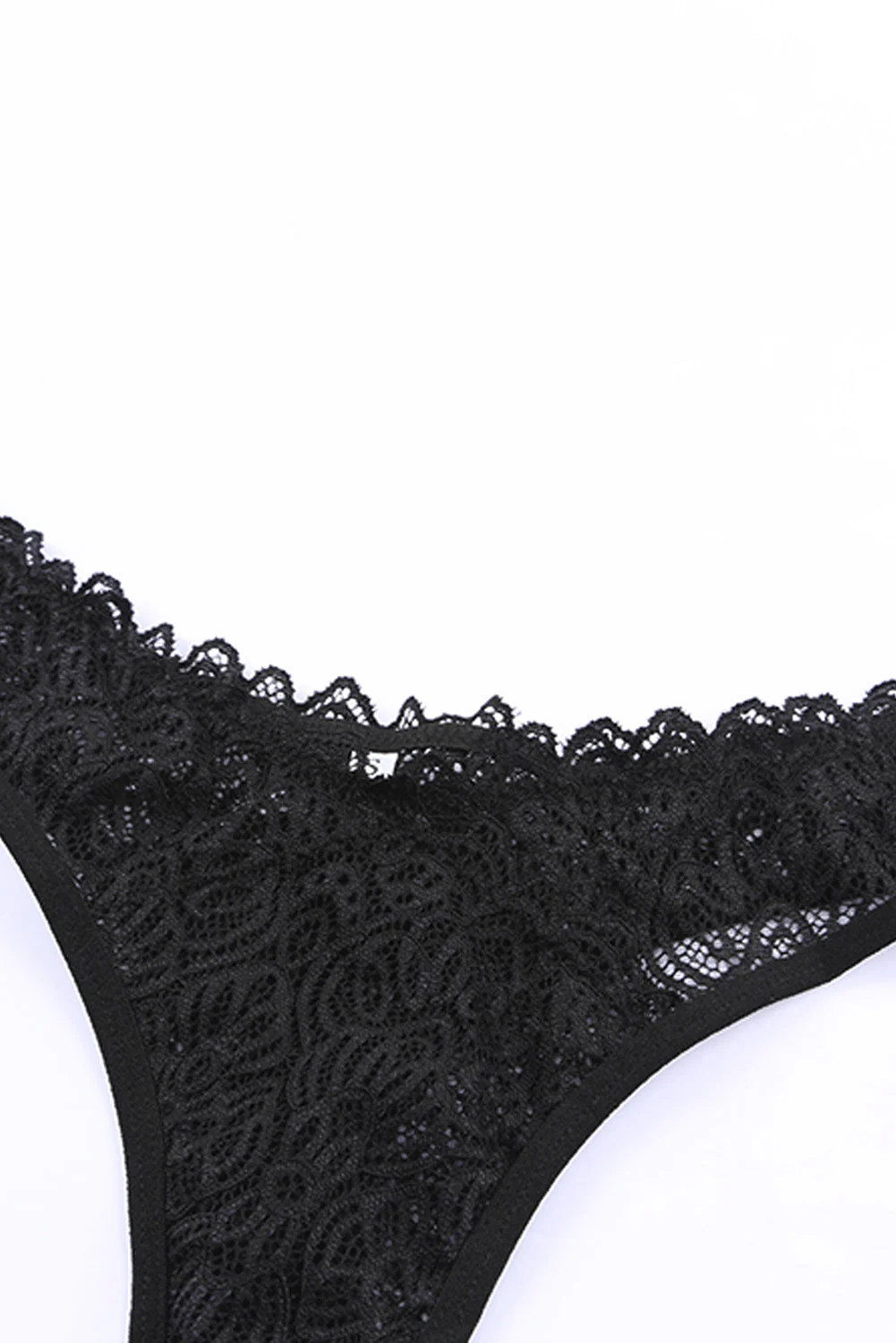 Black 3Pcs Open Cup Lace Strappy Lingerie Set - Image 14
