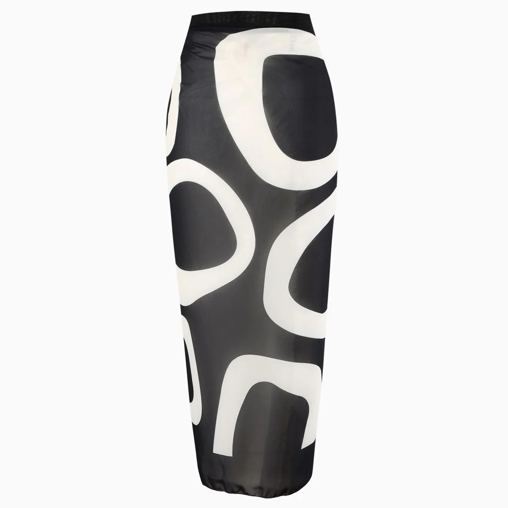 Black and White Wave High Waist Bow Tie Chiffon Maxi Wrap Sarong Cover Up - Image 2
