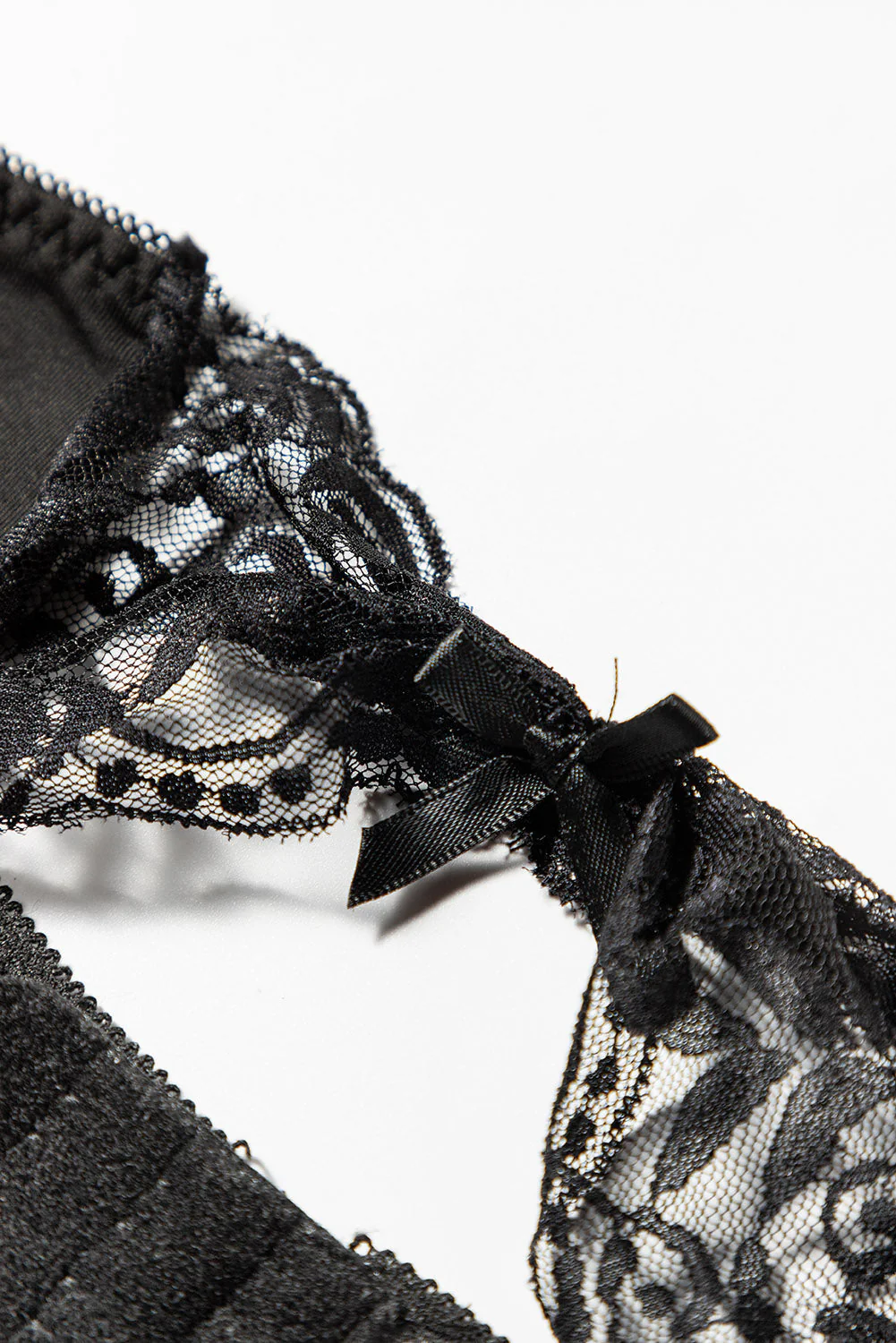 Black Bow Knot Mesh Contrast Garter Belt With Thong - Image 10