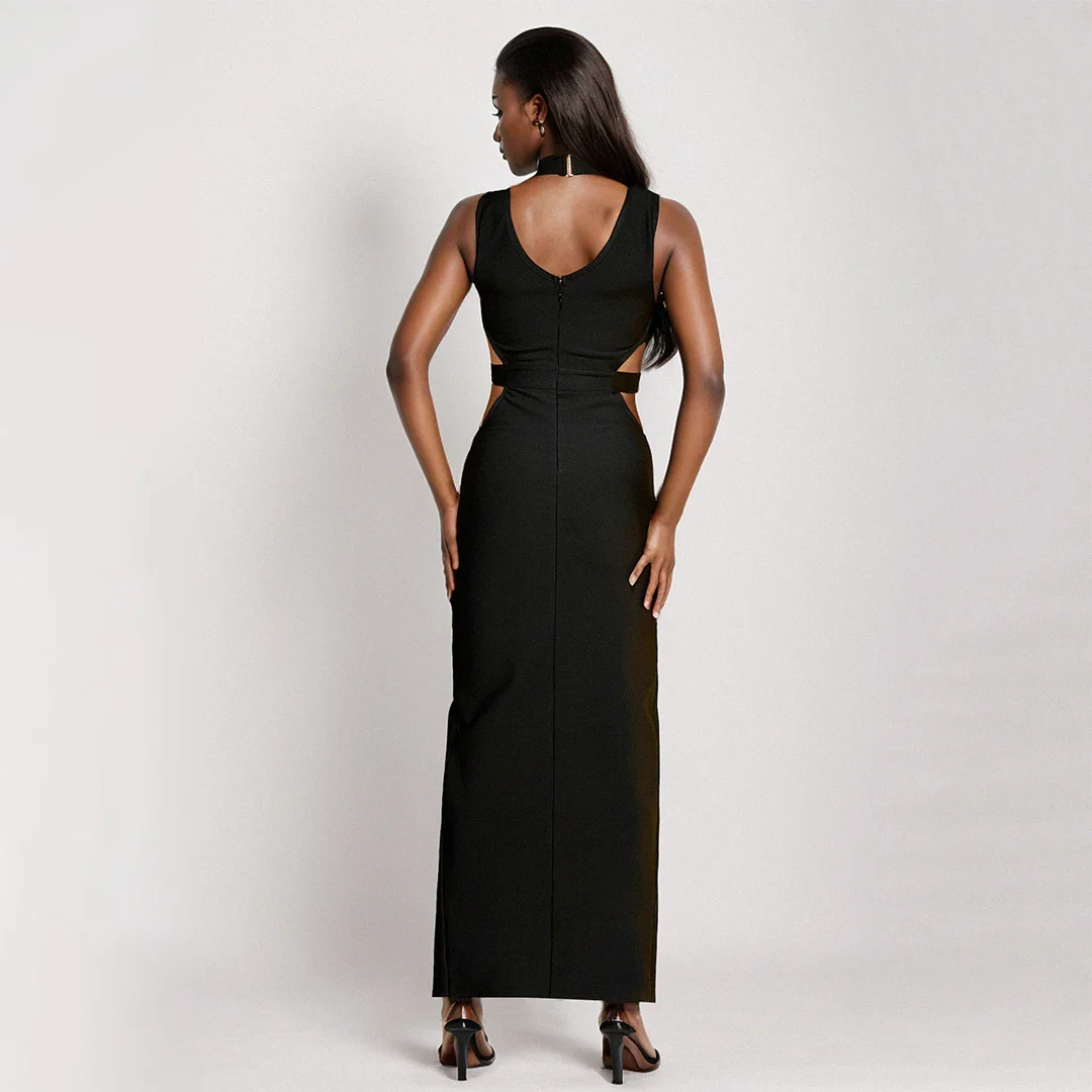 Mesh Hollow Out BANDAGE MAXI Dress - Image 3