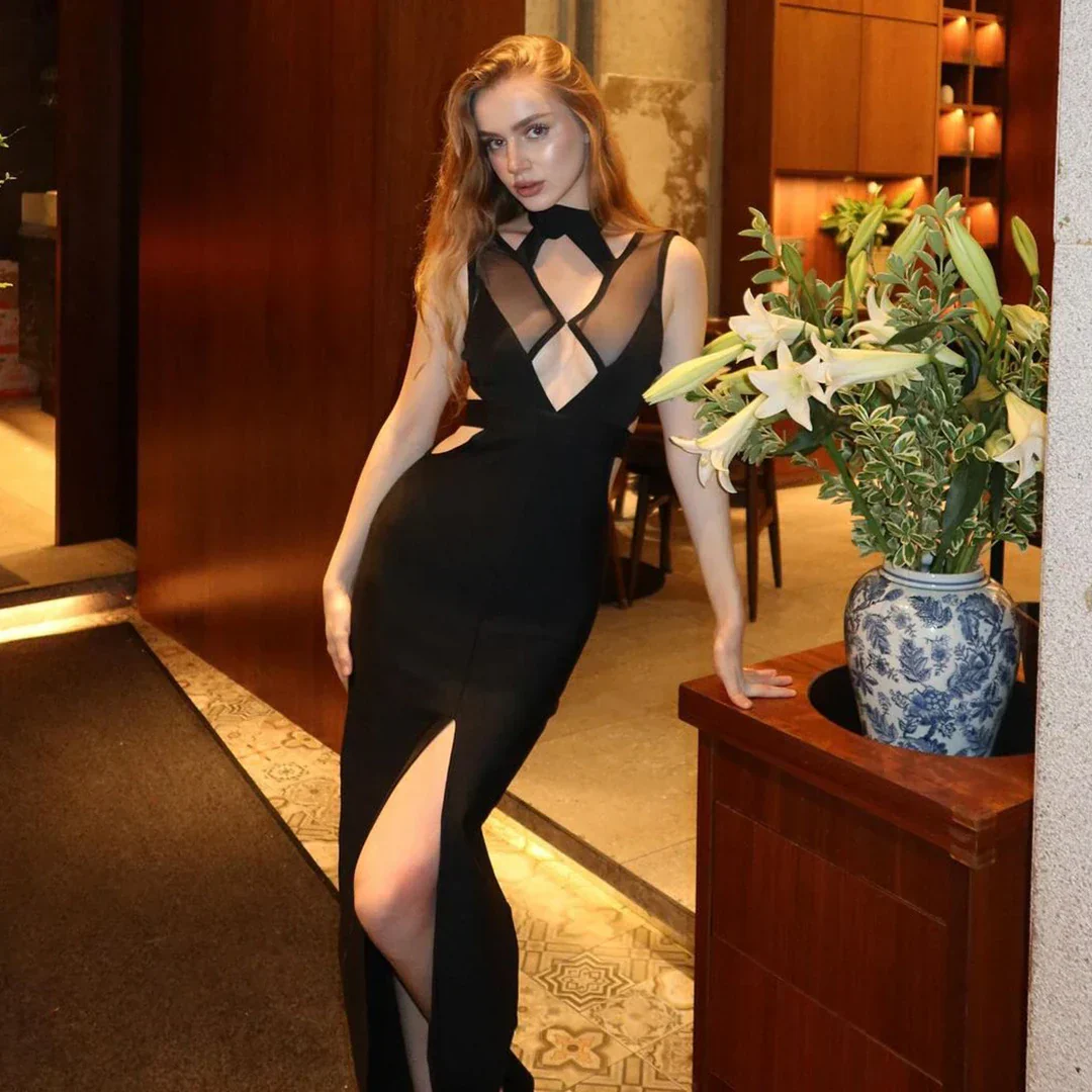 Mesh Hollow Out BANDAGE MAXI Dress - Image 6