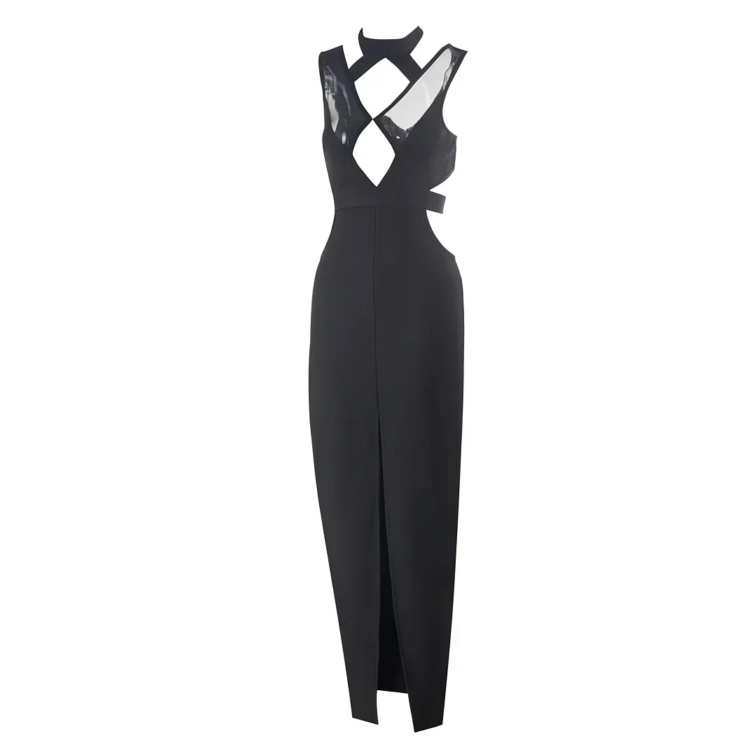 Mesh Hollow Out BANDAGE MAXI Dress - Image 9