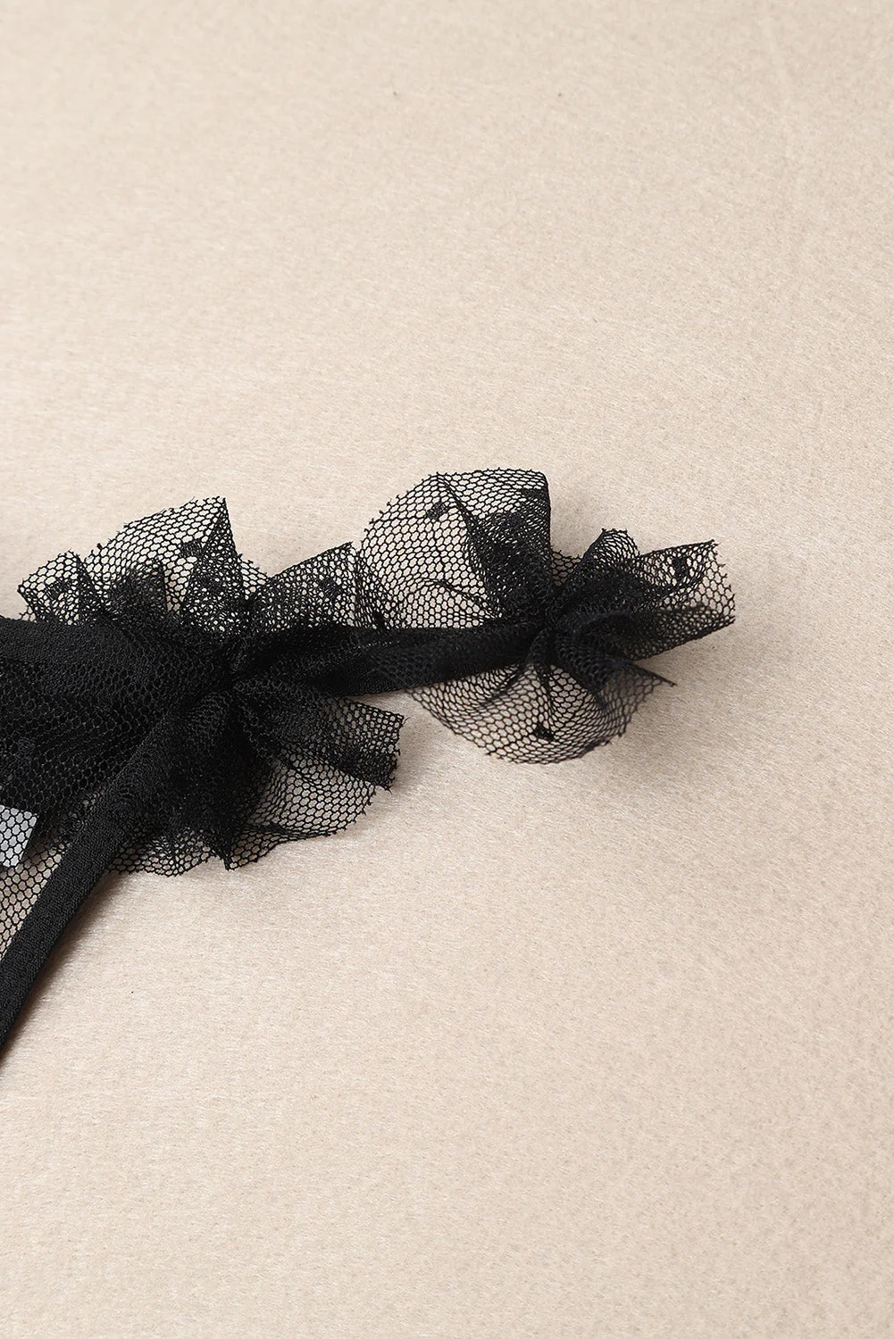 Black Embroidered Dot Tulle Bra And Thong Set - Image 11