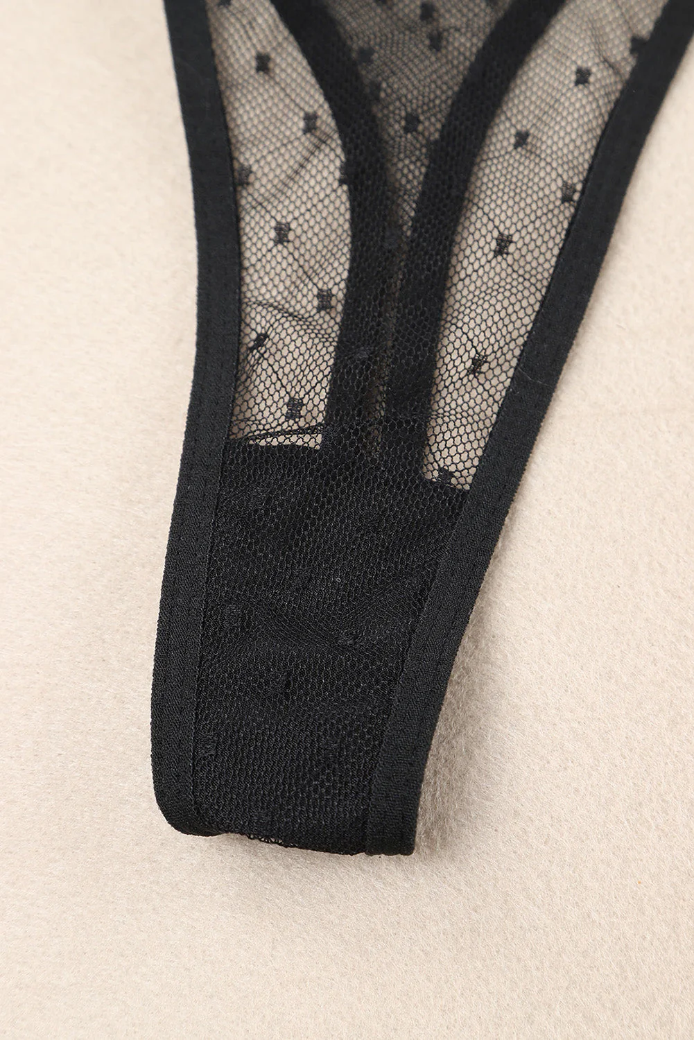 Black Embroidered Dot Tulle Bra And Thong Set - Image 12