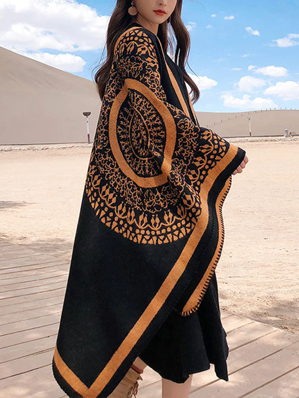Black Ethnic Print Cloak Cardigan - Image 2