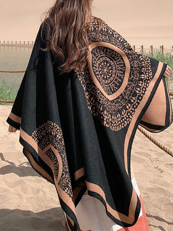Black Ethnic Print Cloak Cardigan - Image 6