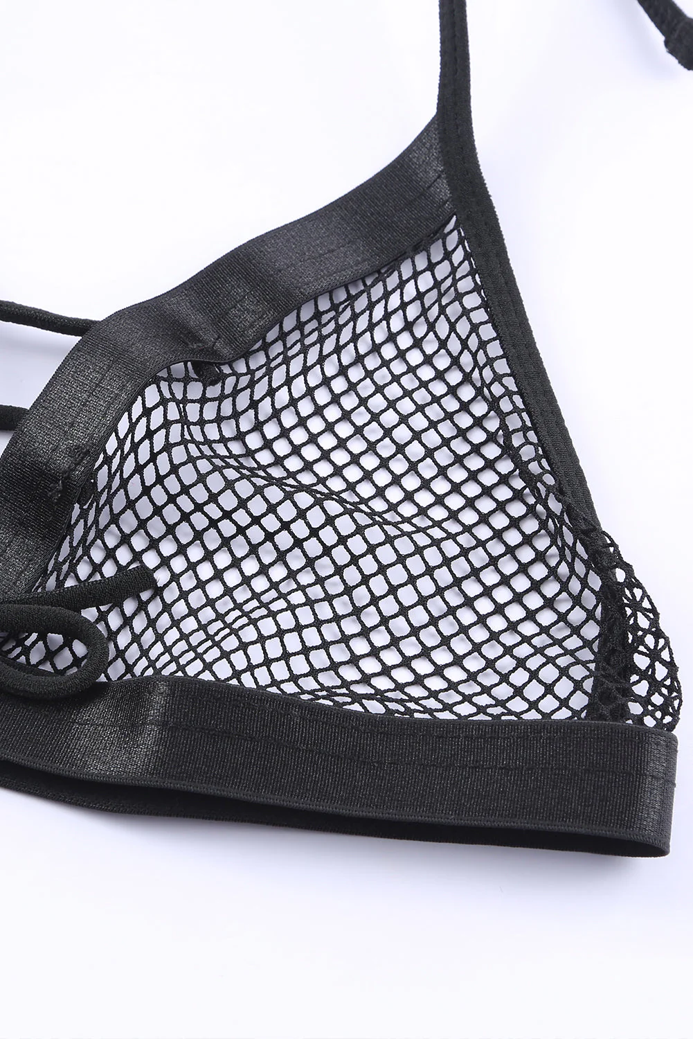 Black Halter Backless Fishnet Lingerie Set With Shorts - Image 12