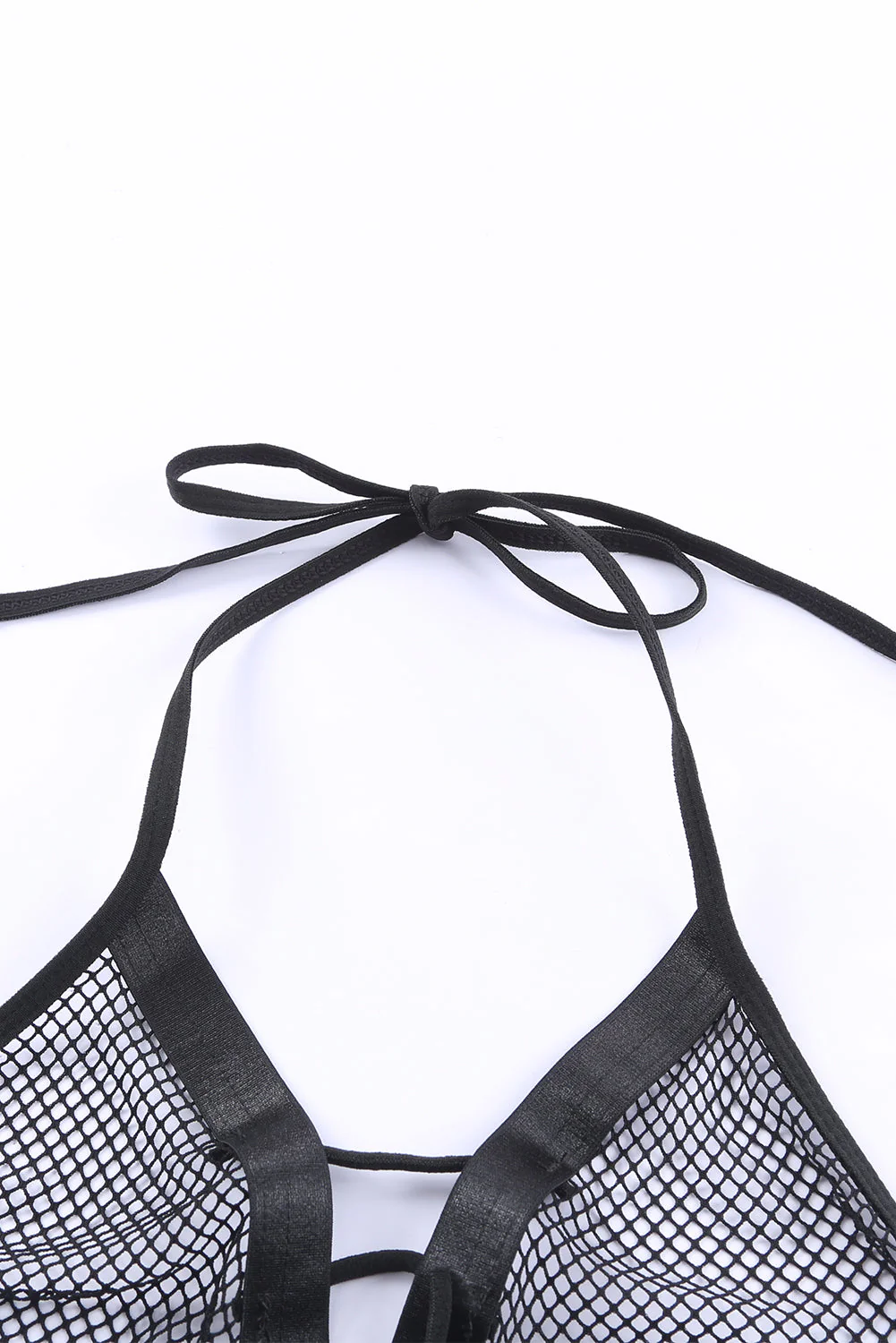 Black Halter Backless Fishnet Lingerie Set With Shorts - Image 13