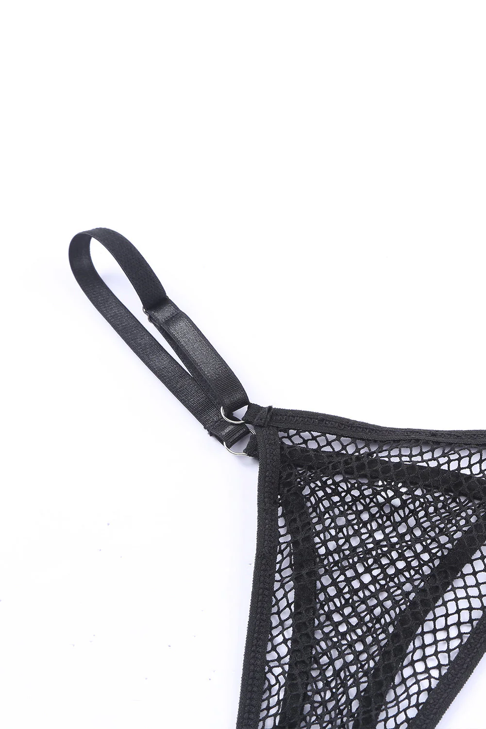 Black Halter Backless Fishnet Lingerie Set With Shorts - Image 15