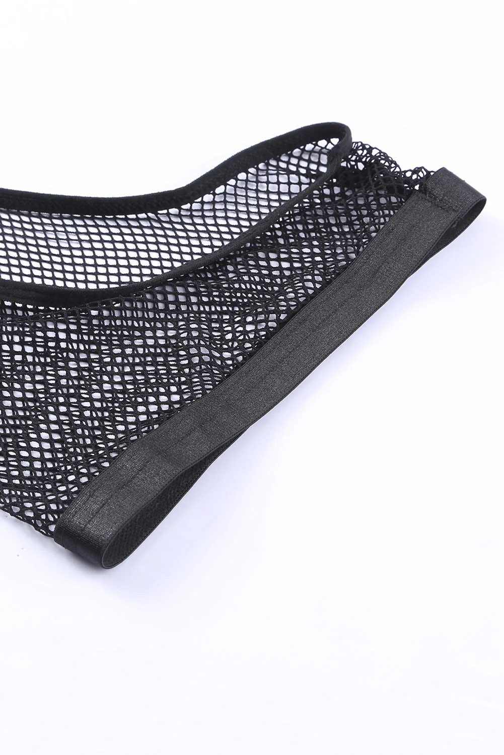 Black Halter Backless Fishnet Lingerie Set With Shorts - Image 17