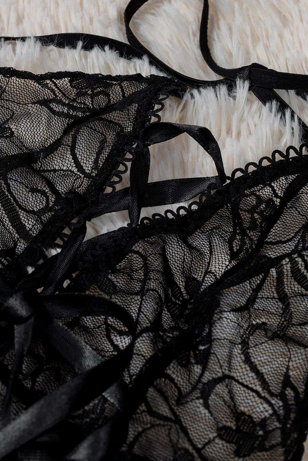 Black Lace Patchwork Halter Neck Backless Babydoll - Image 6