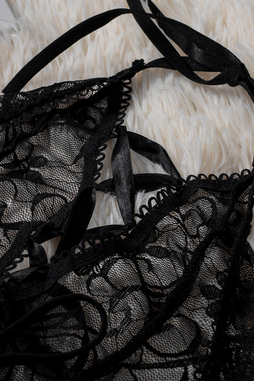 Black Lace Patchwork Halter Neck Backless Babydoll - Image 9