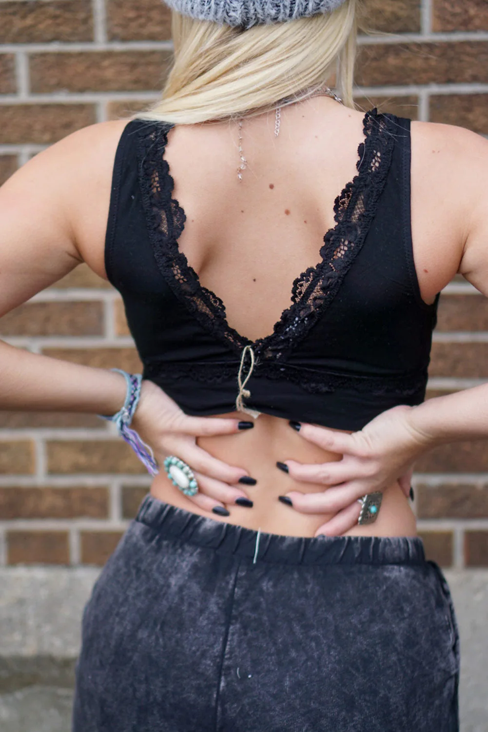 Black Lace V Neckline Bralette - Image 2