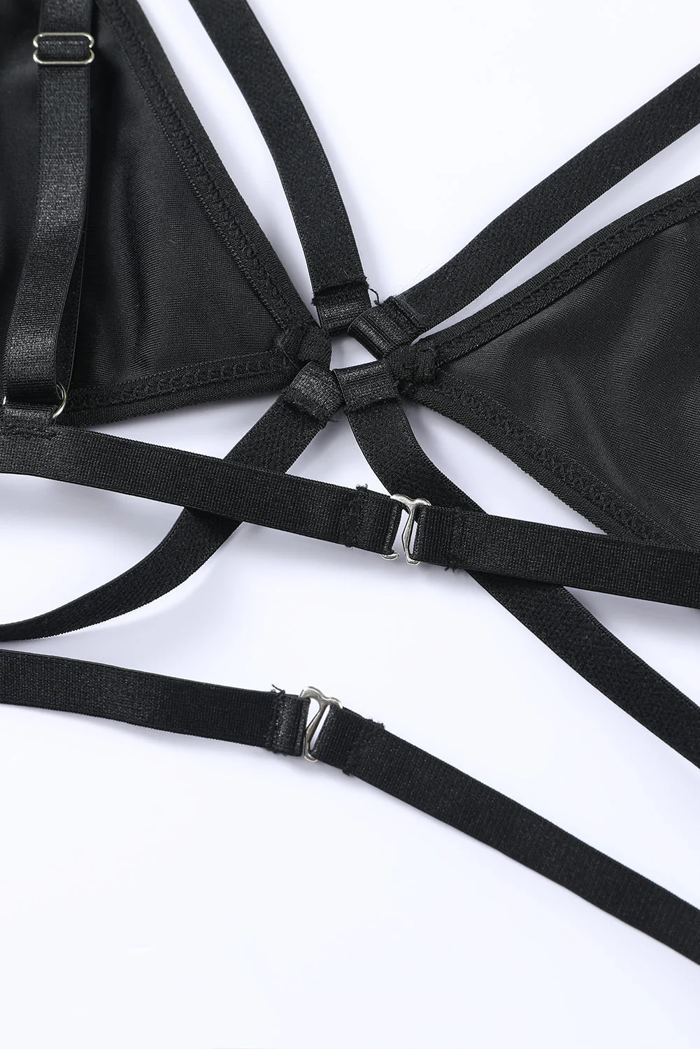 Black Leather Strappy Bra And Thong Lingerie Set - Image 5