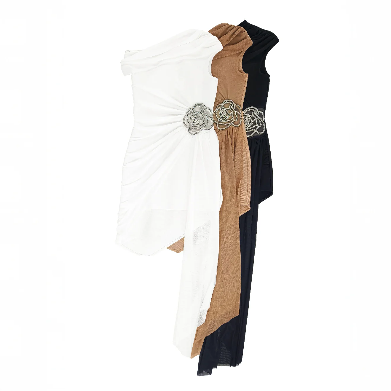 ONE SHOULDER Black Mini Dress with SIDE TRAIN - Image 3