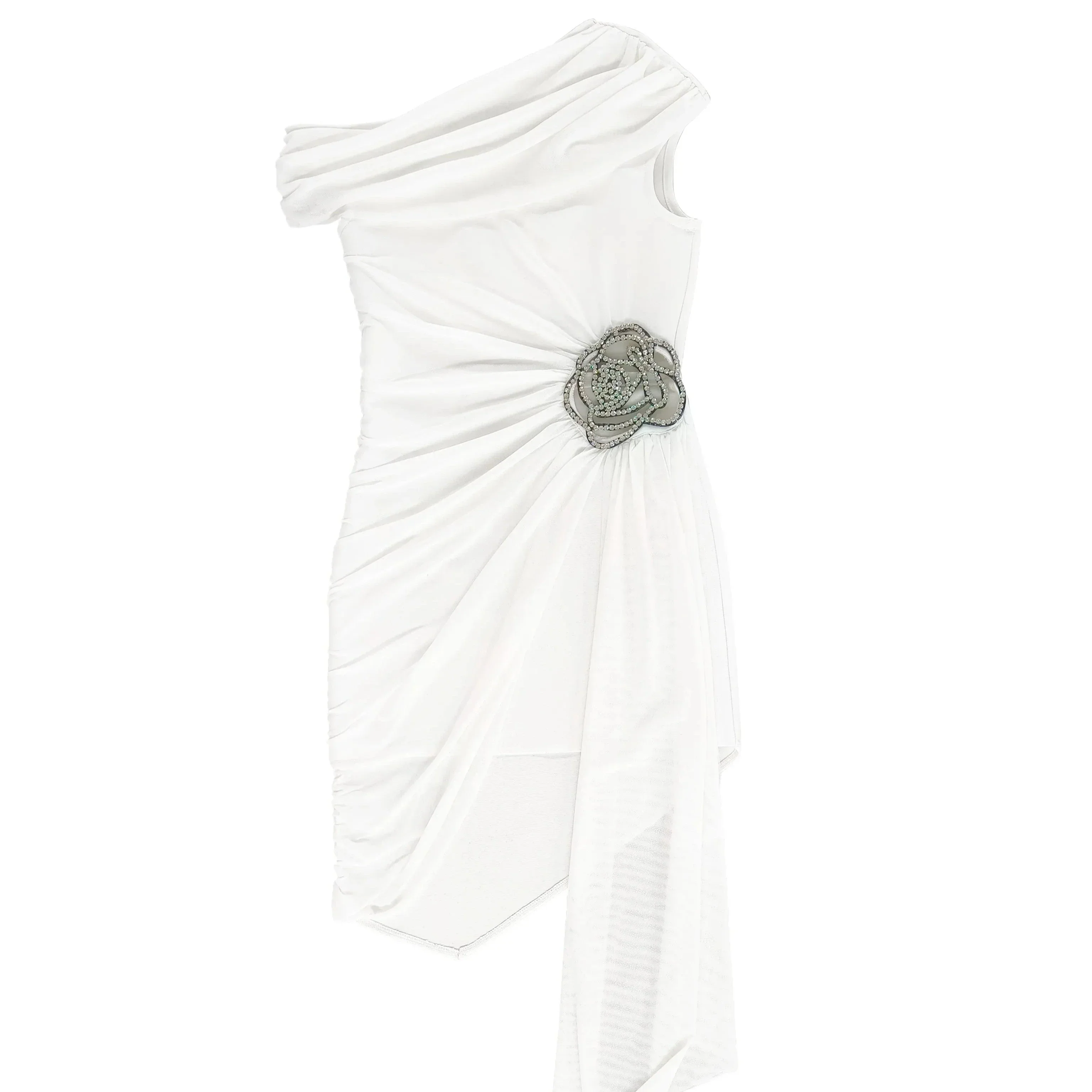 ONE SHOULDER Black Mini Dress with SIDE TRAIN - Image 6