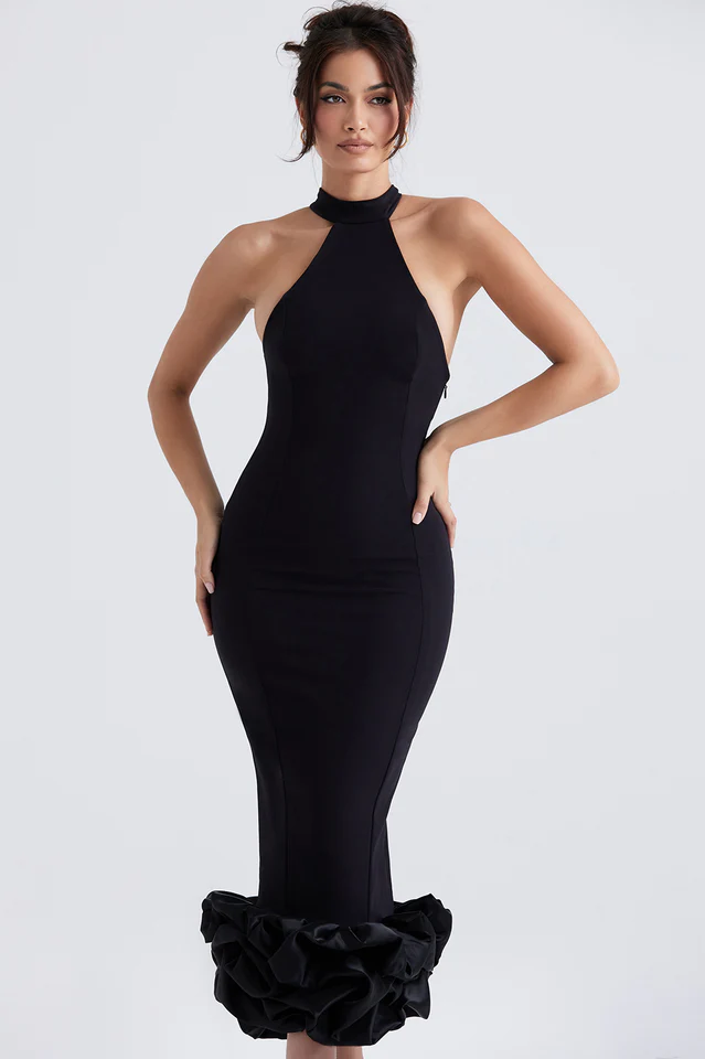 Black Peplum Midi Dress - Image 3