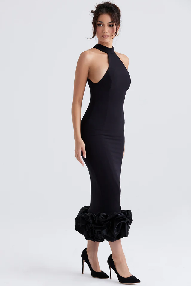Black Peplum Midi Dress - Image 5