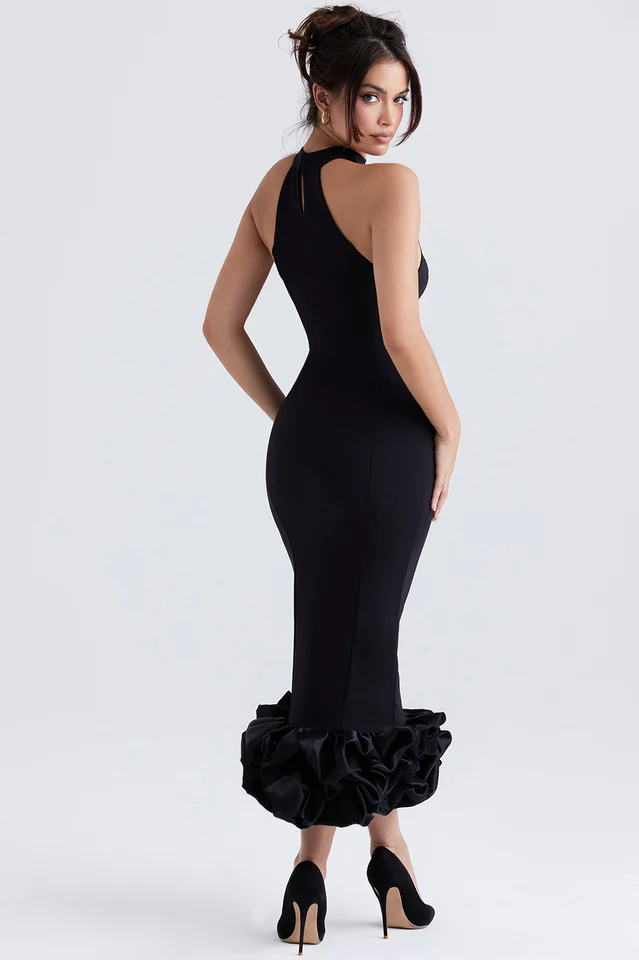 Black Peplum Midi Dress - Image 6