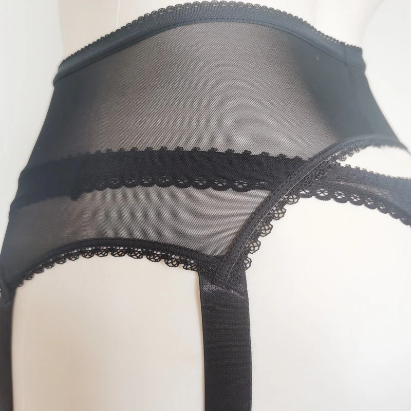 Black Polka Dot Sheer Adjustable Garter Belt With Thong - Image 4