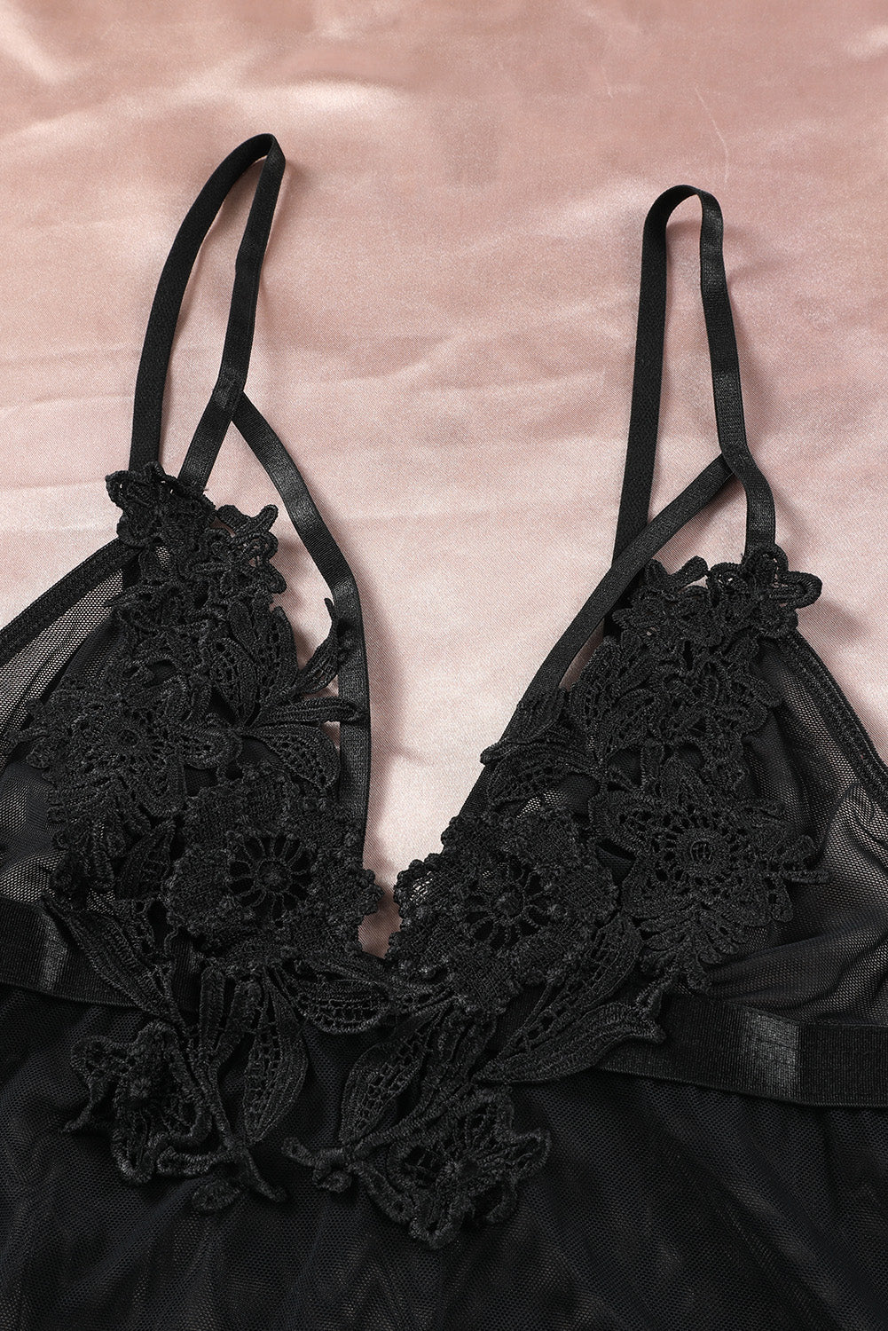 Black Sheer Lace Mesh Babydoll With Thong - Image 8