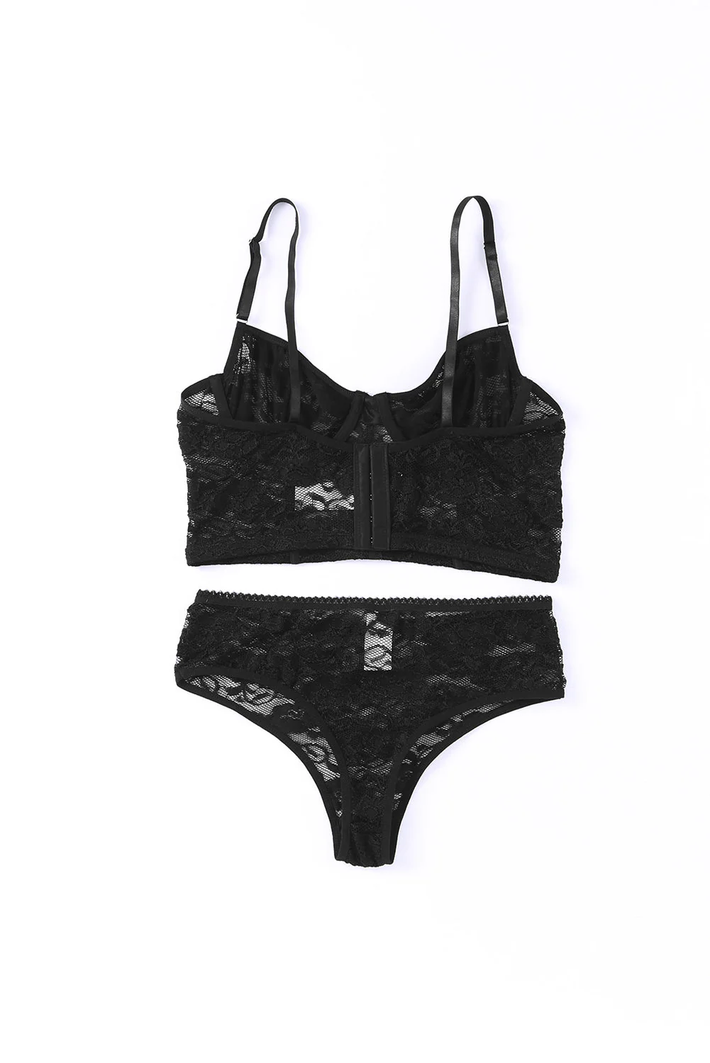 Black Soft Bone Lace Bustier Lingerie Set - Image 6