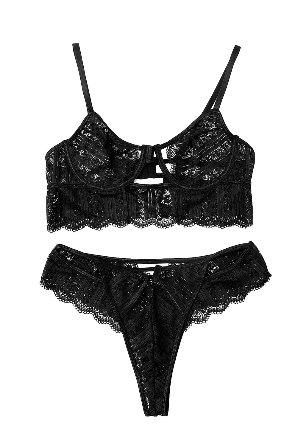 Black Spaghetti Strap Lace Bralette Set - Image 14