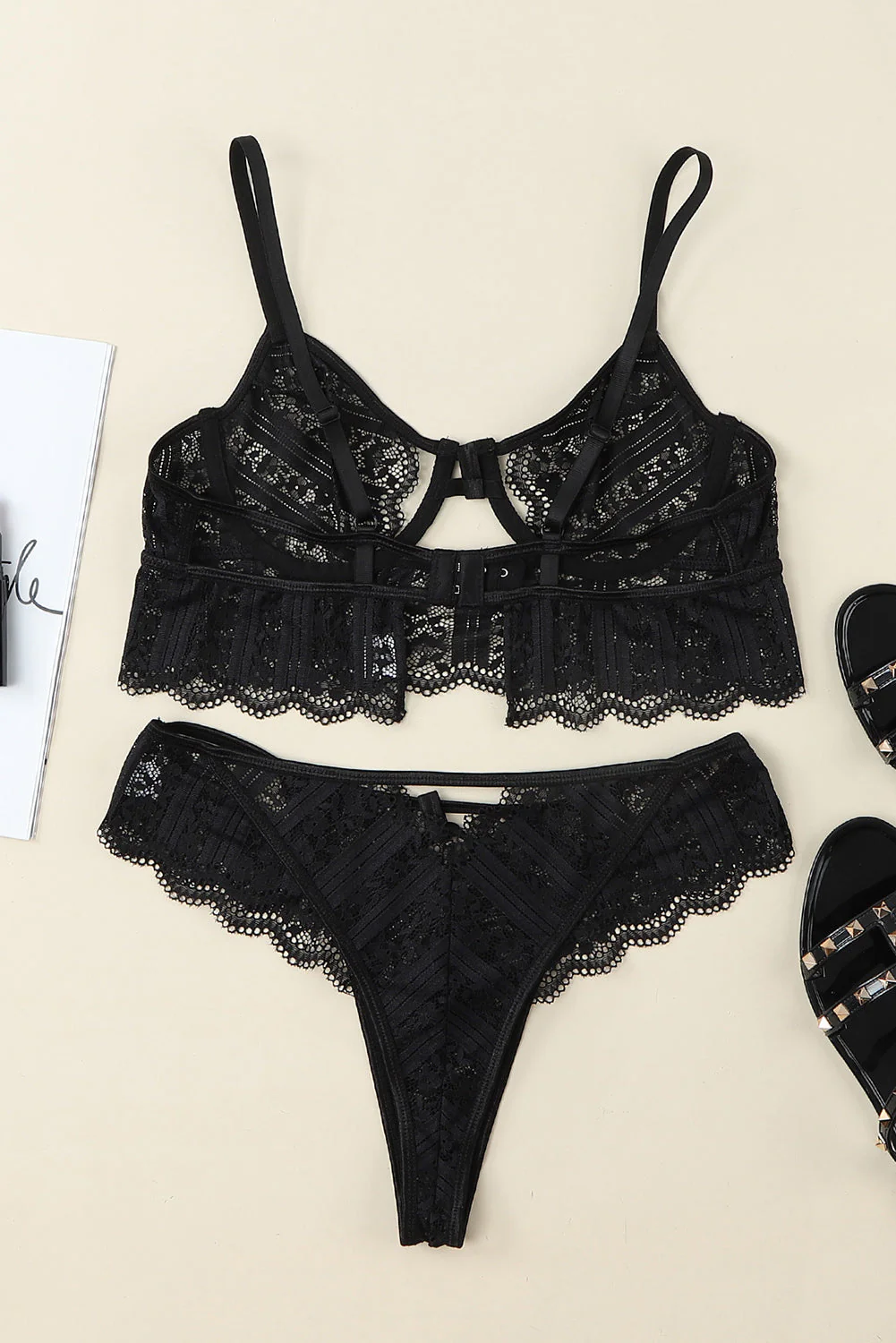 Black Spaghetti Strap Lace Bralette Set - Image 7