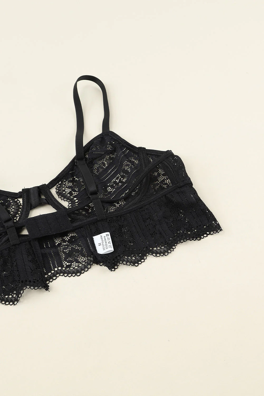 Black Spaghetti Strap Lace Bralette Set - Image 9