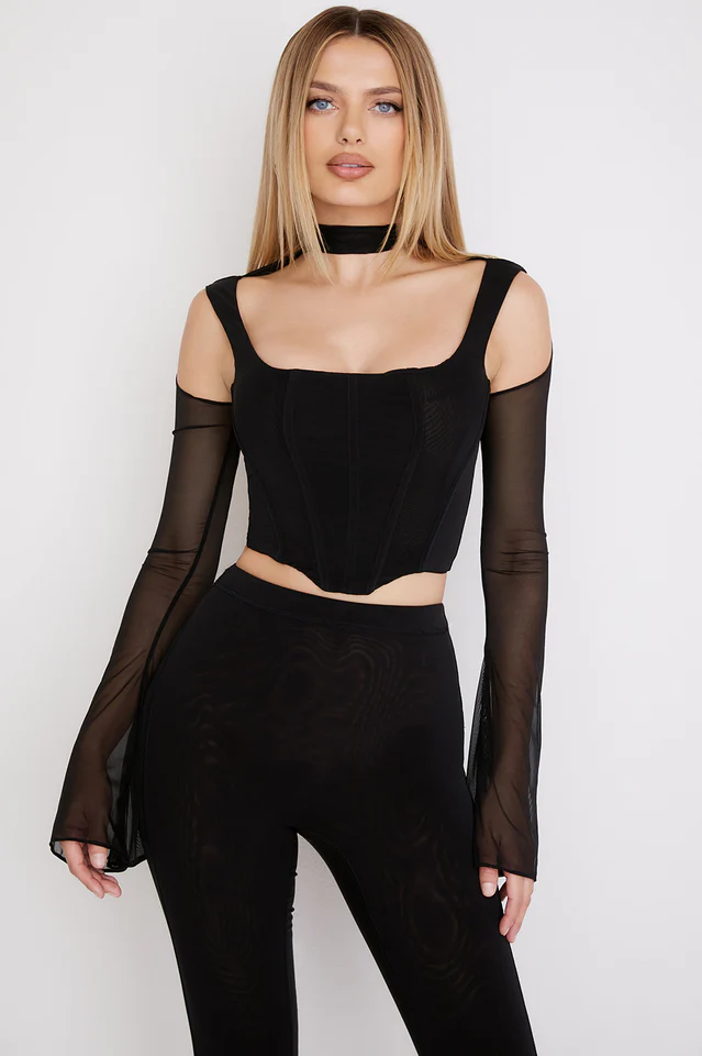 Black Turtleneck Herringbone Bra - Image 3