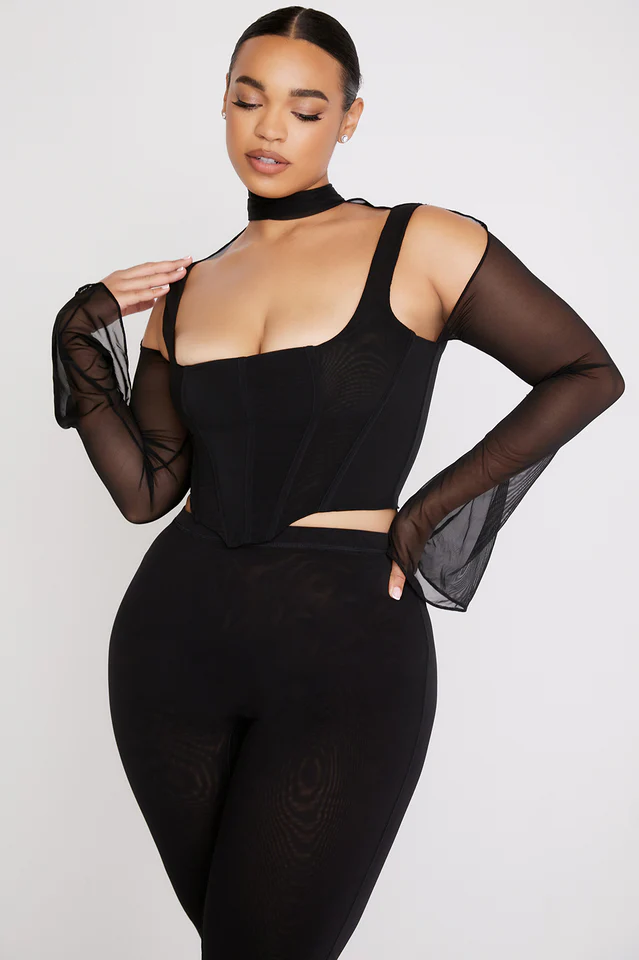 Black Turtleneck Herringbone Bra - Image 6
