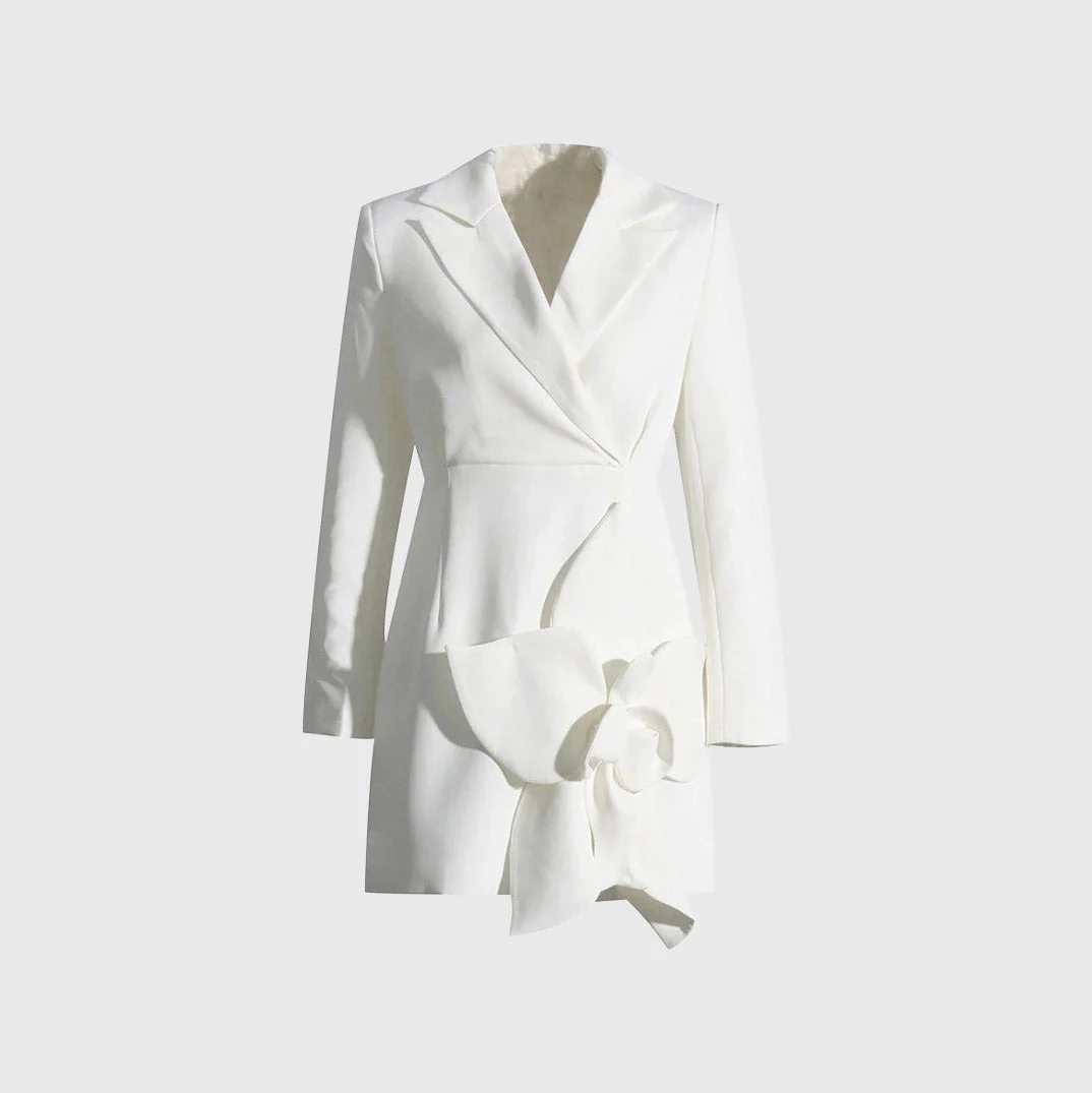 WHITE Blazer Dress with FLowER DETAIL - Image 3