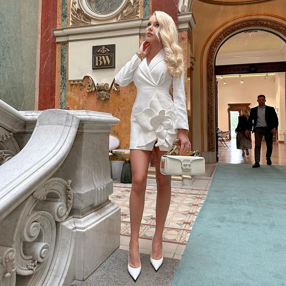 WHITE Blazer Dress with FLowER DETAIL - Image 7