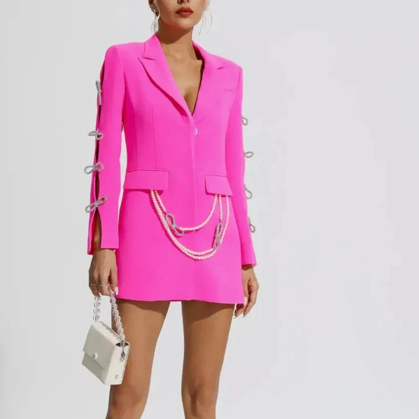 Blazer Dress with CUT Out SleeveS - Fuchsia - Image 3