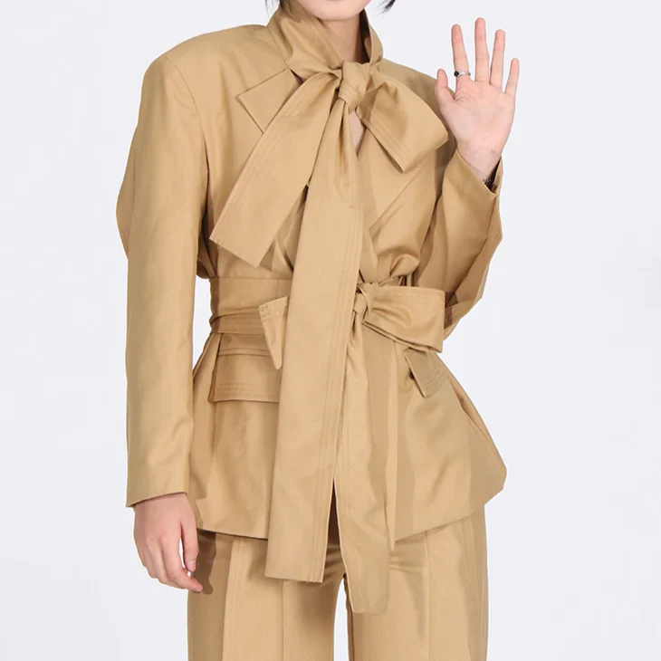 Blazer with BELT and Back CUT - Mustard - Image 2